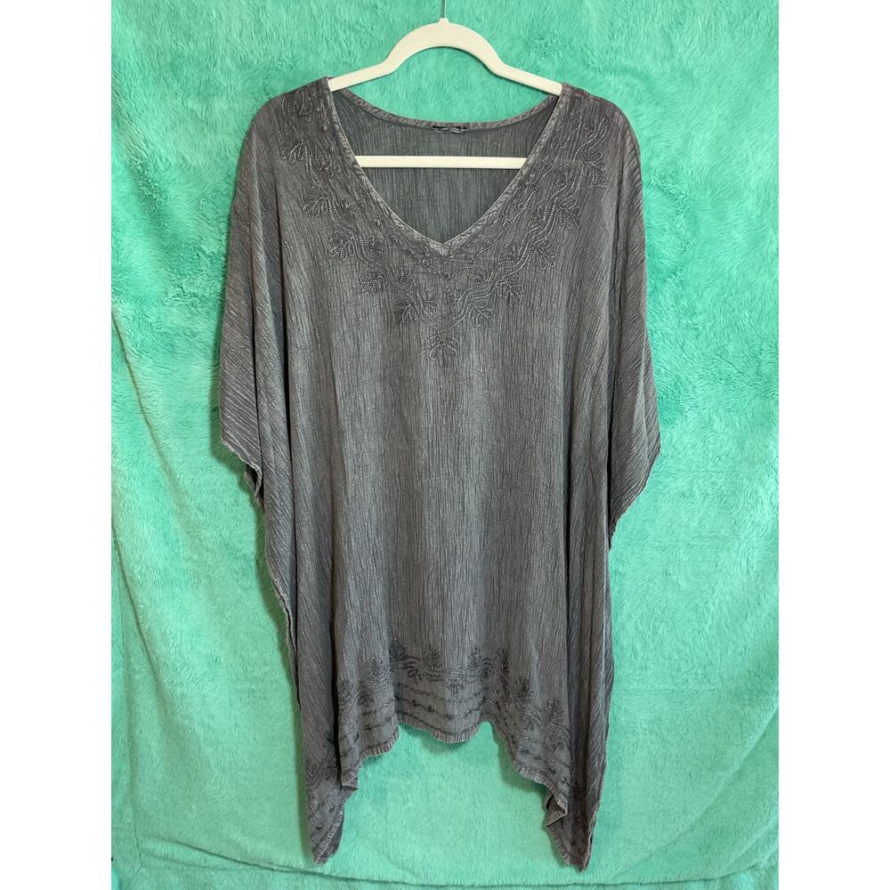 Sakkas Wren Lightweight Embroidered Poncho Blouse Gray Large